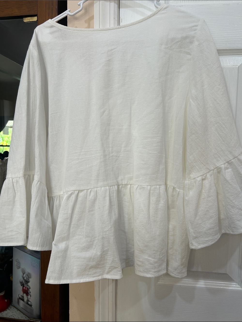 SHEIN White Ruffle V-Neck Button-Front Blouse - Picture 3 of 4